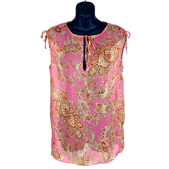 Talbots Tops - Talbots sheer sleeveless floral blouse tie neck and sleeves, Size S